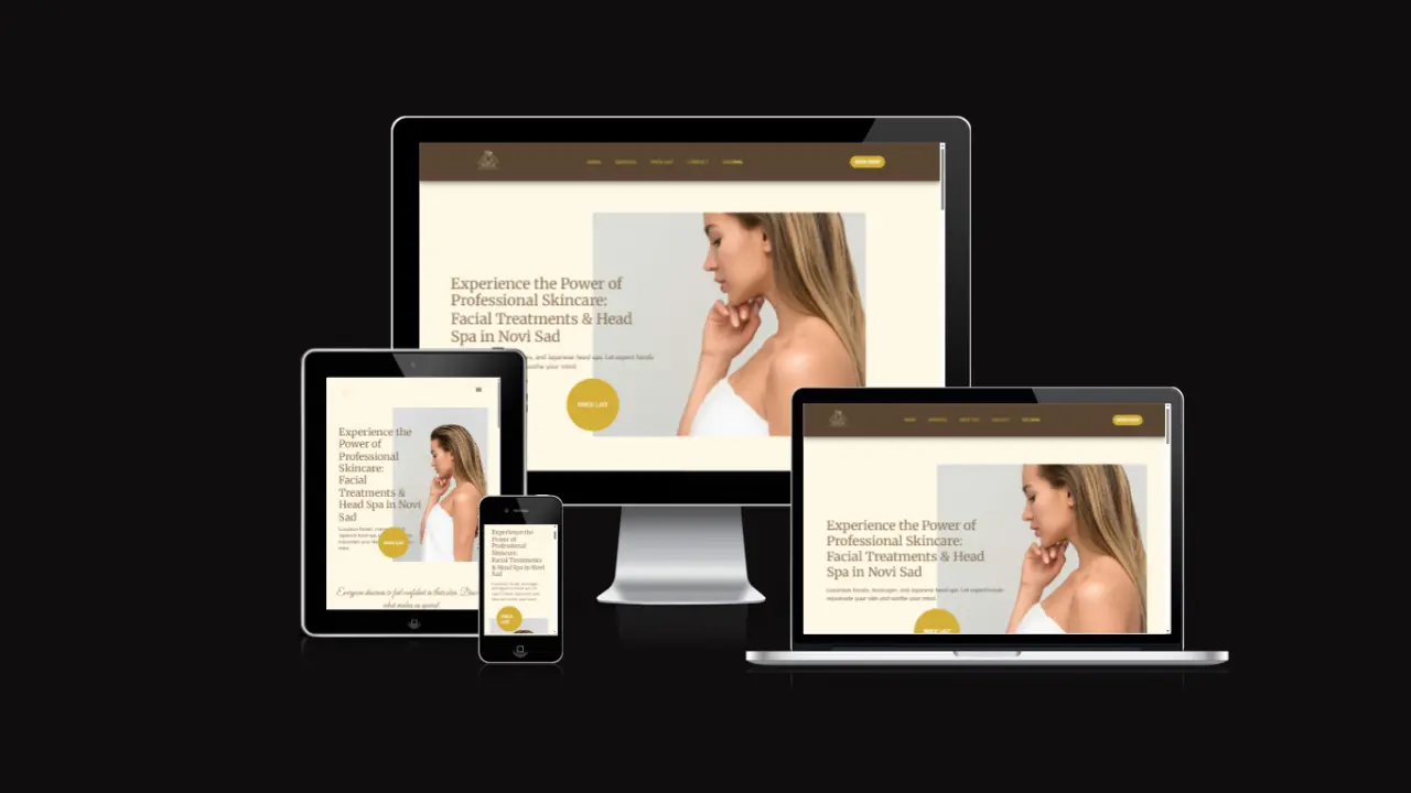 Venerino lice Beauty Studio website mockap representing responsive design