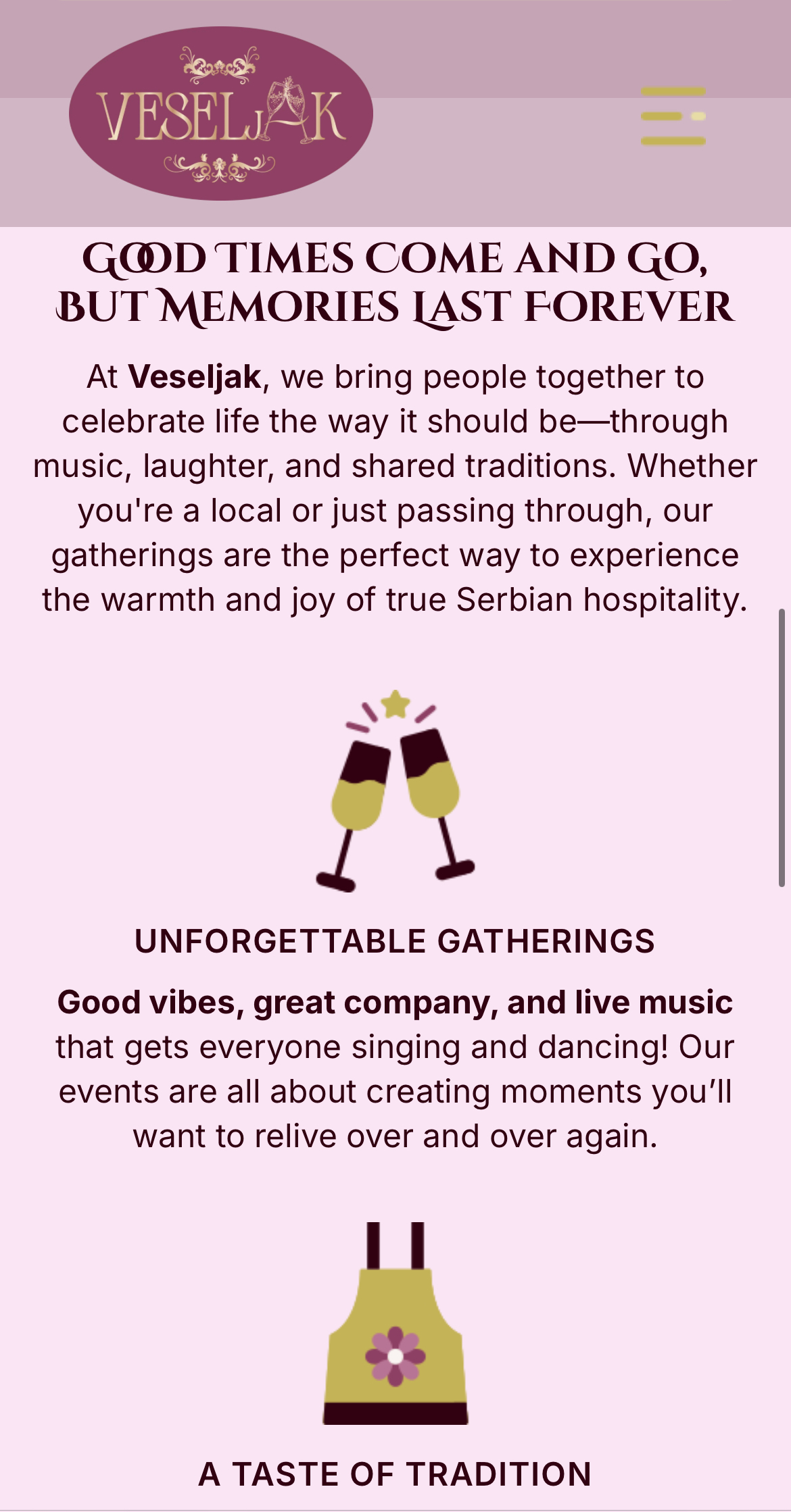 Veseljak website screenshot – Community hub for active adults